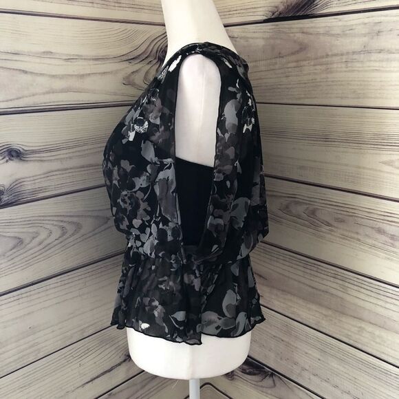 Express Floral Black Peplum Wrap Tank Blouse XS - Picture 4 of 7